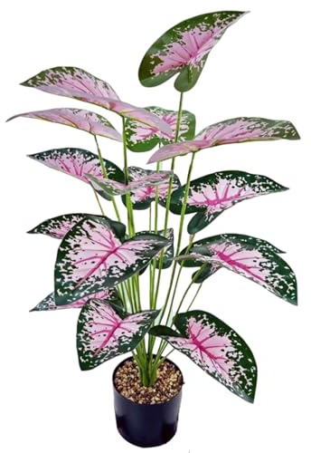 Artificial Plants Indoor,Nearly Natural 32”Tall Fake Plant Pink Monstera Artificial Flowers,Faux Plants Indoor Tall Large Fake Plants for Home Office Living Room Decor