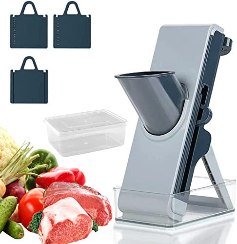 CVNIMV Cortadora de Verduras, para Cortar Verduras, Comida congelada o Salchichas, mandolina, cortadora de mandolina con contenedor, ajustador de Espesor, Cuchillas múltiples
