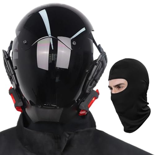 Comebachome Maschera punk, casco cyber punk con copertina completa e luce rossa, maschera futuristica regolabile, maschera di Halloween per adulti