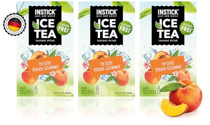 INSTICK Zuckerfreies Instant-Getränk (Eistee Pfirsich) - Angebot 3 Packungen mit je 12 Sticks für 0,5-1 L- Veganes Getränkepulver Kalorienarm & Vitamin C - Instant-Pulver