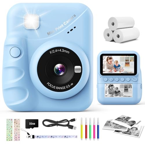 CalineGam Appareil Photo Instantané Enfant, 3,0 Pouces Écran HD 48MP Appareil Photo Enfants avec Carte 32 Go, 1080P Appareil Photo Jouet Cadeau pour Garçons Filles de 3 à 12 Ans (Bleu)