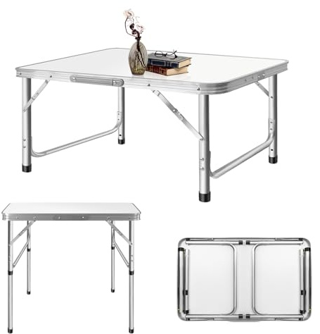 EFAN Campingtisch, zusammenklappbar, aus Aluminium, 75 x 55 cm | Klapptisch für Camping | Wandern | Picknicktisch | Computertisch mit Tragegriff | 2 Höhen - 33 cm/70 cm