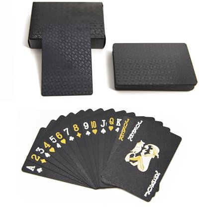 Generisch Carte da gioco in plastica colorate nere, oro e argento, 54 carte da gioco impermeabili, adatte per regali, feste, campeggio all'aperto