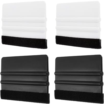 QUARKZMAN 4 Piezas de Espátula de Vinilo, Espátula de Vinilo con Borde de Fieltro para Envoltura de Vinilo, Herramienta de Raspador de Película de Vinilo, Blanco + Negro, Rectangular