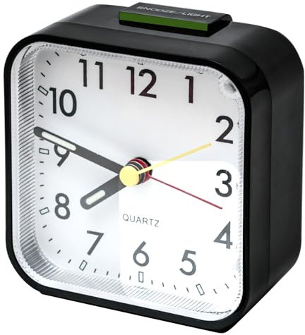 Taakige Silent Alarm Clock with Light,Bedside Battery Powered Non Ticking,Bedside Clock with Luminous Pointer Large Display Snooze Night Light Function Heavy Sleepers (Black)