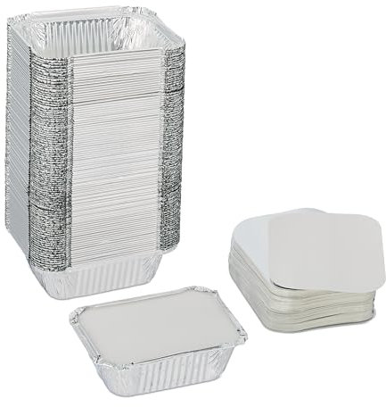 Relaxdays Bandeja Aluminio con Tapa, Set de 100, 260 ml, Envases Barbacoa Cuadrados, Recipientes para Hornear, Plateado