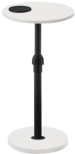 MAHANCRIS Runder Beistelltisch, Sofatisch, Nachttisch, 48,5-66 cm höhenverstellbarer Couchtisch mit LED-Leuchten und Untersetzer, Cocktailtisch, für kleine Räume, Sofaende, Weiß und Schwarz AETHW32E01