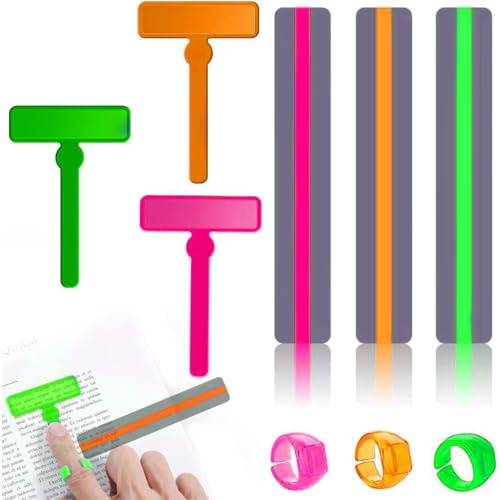 PYRUVAE 3 Pièces Outils de dyslexie pour Enfants,Doigt Bague De Lecture Enfant,3 Bandes de Lecture guidées par Les Doigts avec 3 Anneaux de Doigt, Bandes de Lecture en surbrillance(2)