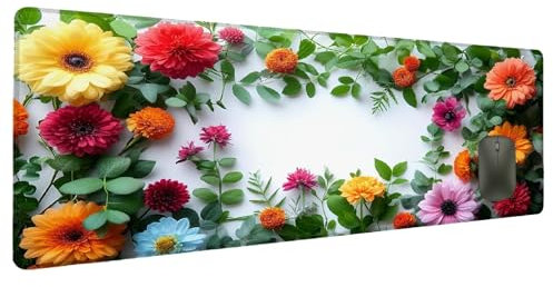 Mauspad XXL 1200x600mm Einfachheit Mousepad Groß Schreibtischunterlage Blume, Gaming Mauspad Gadgets Schreibtisch Zubehör, Wasserdicht Mouse Pad rutschfeste Vernähte Kanten Verbessert Präzision S-7