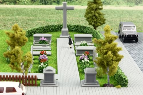 Overdrive-Racing 19-TLG Grabsteine Friedhof Set - Grau - Spur H0 TT N - Gräber Kreuze Kirche - Maßstab 1:87 1:120 1:160, Größe/Maßstab:Spur TT - 1/120