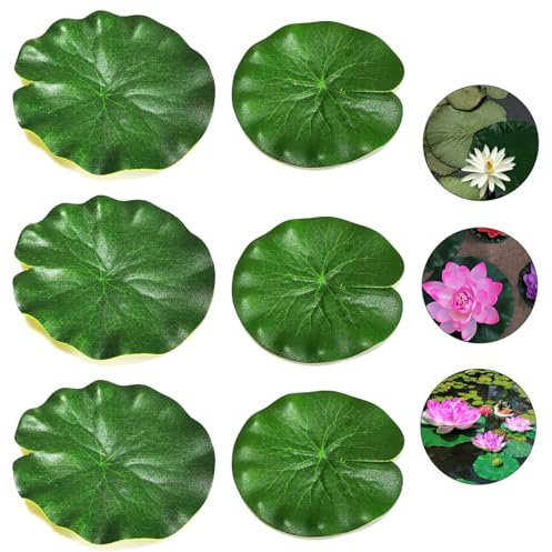 Norhogo 6Pcs Artificial Lotus Leaves, Lily Pads Foliage Pond Decor for Pond Pool, Artificial Floating Plants Lotus Leaves, Plastic Pond Ornaments lily pads for Koi Fish Pool Patio Aquarium, 10cm/15cm