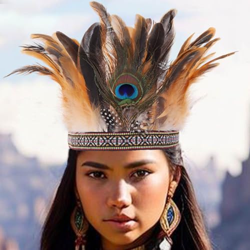 Zoestar Pfauenfeder-Krone, Stirnband, indische Feder, Kopfschmuck, Fascinator, dekorativer Kopfschmuck, Festival, Kostüm, Haarschmuck für Frauen