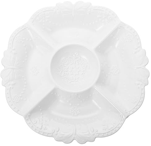 Abaodam Vassoio in Porcellana Bianco Cinque Scomparti, Piatto per Frutta Essiccata e Snack, Capacità Grande e Superficie Liscia, Design Semplice la Tavola