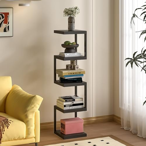 Bücherturm Der Wirbelsäule, Bücherregal Aus Metall Stehend, 5/6/7 Ebenen Aufbewahrungsregal, Vertikale Schwebende, Organizer Für Schwere Verwendung(Black,96cm/37.8in)