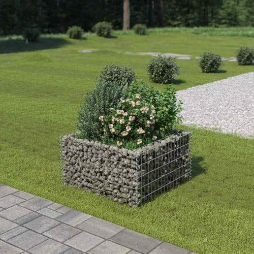 HaoChrymec Gabbione Rialzato in Acciaio Zincato, Struttura Metallica Rinforzata per Pietre e Piante, Fioriera da Esterno Resistente, Design Modulare per Giardino e Cortile, 90×90×50 cm