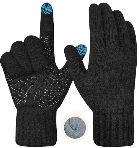 ehsbuy Guantes Térmicos Invierno Hombres Mujeres Pantalla Táctil Antideslizante Lana Cálida Forrada de Punto Guantes de Manguito Elástico Regalos para Correr Senderismo Ciclismo