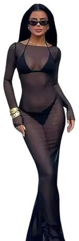 THSCWY Sexy Maxikleider Damen Sommer Meshkleid Strandbekleidung Etuikleid Damen Sommer Unterkleid für Durchsichtige Kleider
