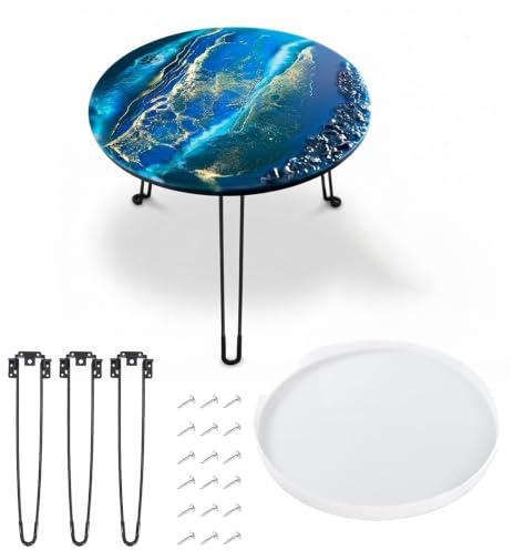 Tischform Epoxidharz 50cm, Mit 3 zusammenklappbaren Tischbeinen 42cm, Große Silikonformen für Epoxidharz Resin Formen für DIY Tischherstellung Flusstisch, Epoxidharz Desk Tischuhrform Decoration