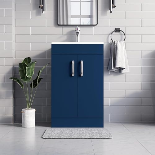 BELOFAY 500mm Floor Standing Bathroom Vanity Unit with Basin – Waterproof MDF Bathroom Storage Unit with White Ceramic Basin – Soft Close DTC Hinges &1 Tap Hole (Waste Included)