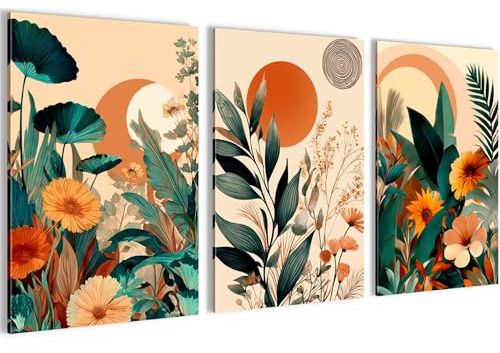 Novart Set de tableaux Fleurs - AUCUN CADRE SUPPLÉMENTAIRE REQUIS - Tableaux muraux pour Salon Chambre à coucher Bureau - Déco 3 pièces Fleurs - N043936a
