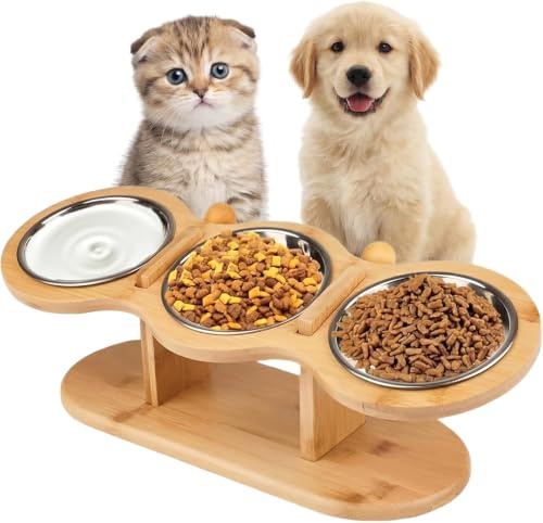 Eulihent Ciotola per Gatti Rialzata Ciotole Gatto Regolabili Ciotola Gatti Rialzata con 3 Ciotole in Acciaio Inossidabile per Cani Piccoli, Gattini