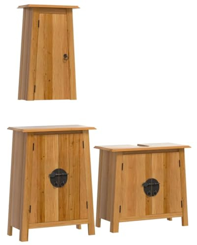 HFXHIJXQ 3tlg. Badezimmermöbel Set aus massivem Kiefernholz mit Waschbeckenunterschrank Beistellschrank Wandschrank Vintage Landhausstil 70x32x63 für kleine bis mittlere Bäder