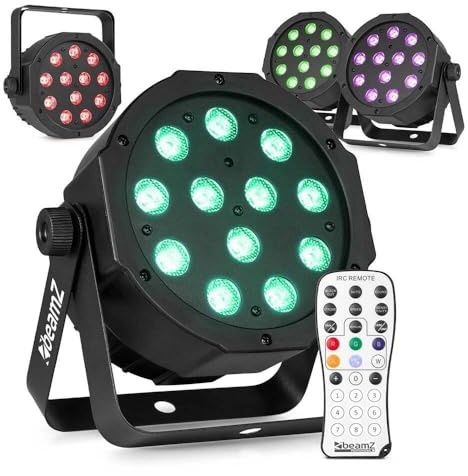 BeamZ SlimPar37-4er Set, LED PAR Strahler mit Fernbedienung, 12x 4 Watt LED Strahler, DMX Discolicht Partylicht Musikgesteuert, Bühnenbeleuchtung, Uplight, Party Lichter, DJ Licht, Disco Beleuchtung