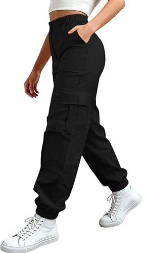 Gyaimxfu Pantaloni Tuta Donna Pantaloni da Cargo Donna a Vita Alta Elasticizzati Baggy con Multi Tasche Leggeri e Comodi Streetwear Pantalone da Lavoro Fitness Sportivi Casual Pants con Coulisse