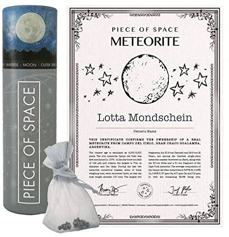 happylandgifts® Echte Sternschnuppe mit PERSONALISIERTEM Zertifikat in edler Urkundenrolle | Zum Geburtstag, Jahrestag, Valentinstag, Weihnachten | Meteorit | Sternschnuppe Geschenk