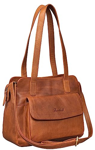 Benthill Handtaschen Damen Leder | Henkeltasche mit Umhängegurt | Vintage Echt Leder Damentasche | Umhängetasche, Farbe:Braun