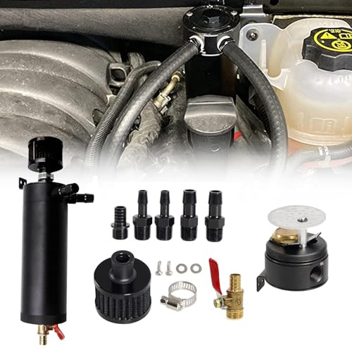 Sporacingrts Universal 750ml 2-Port Oil Catch Can Baffled Reservoir Tank Breather Filter with Drain Valve Black Aluminum