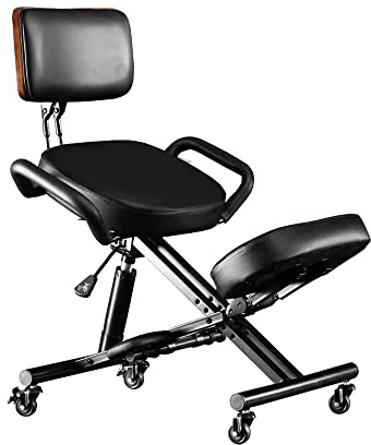 Ergonomischer Kniestuhl mit Rückenstütze, verstellbarer Schreibtischstuhl für Zuhause und Büro, reduziert den Druck auf Ihre Schienbeine mit verstellbarer Fußstütze, Bremsrollen, schwarz