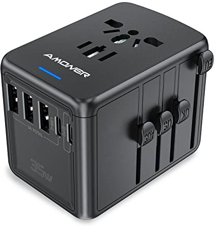 Adattatore da Viaggio, Amoner 35W Adattatore da Viaggio Universale con 8 Porte Caricabatterie USB Adatto per più di 180 paesi