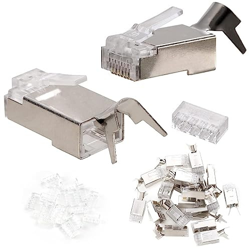 Greluma 20 PCS Extremo CAT7, Conectores RJ45 blindados de metal Enchufe modular - FTP 8P8C Red RJ45 Cable Conector Ethernet de crimpado (orificio de cable de 1,45 mm)