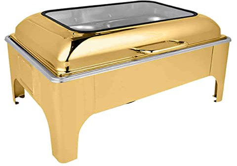 Chafing Dish Hydraulische Glasabdeckung Buffet Herd – 9L Gold Edelstahl Heizung Quadratisch Hitzeerhaltung Herd für Hotels, Restaurants, Partys