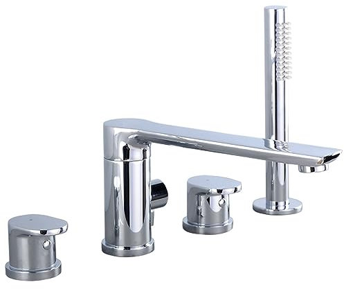 ZYCDP Badewannenarmatur 4 Loch Wannenarmatur mit Brause Chrom Zwei Griffe Wannenarmatur mit Handbrause Heißes und Kaltes Wasser