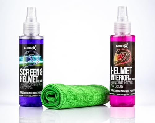 AutoFullCar - Pack nettoyage pour casques moto FullBikeX. Nettoyant extérieur et désinfectant intérieur + accessoires - 100 ml