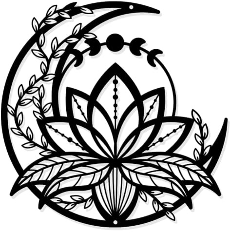 NBEADS Fase Lunar con Flor de Loto Metal Decoración de Pared, Decoración Colgante de Pared de Estilo Mate para el Hogar, Jardín, Hotel, Pared para Oficina, Regalo de Decoración del Festival, 30x30 cm