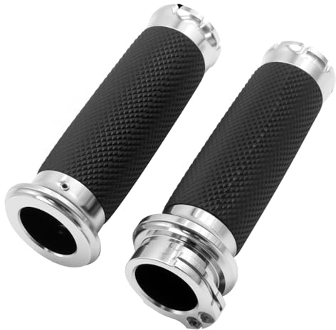LIDSCURA 1 Inch Motorcycle Grips Handlebar Grips Cable Throttle, Chrome Motorcycle Grips Replaccement for Harley Davidson Sportster Touring Dyna Softail Street Glide 883 1200
