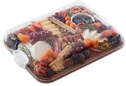 FARBERWARE Build-A-Board Acacia Cutting Board with Clear Locking Lid and White Handles, Perfect for Charcuterie, Snacks, and More - Make it. Take it. Enjoy it, 11x14 Inches, Single Compartment