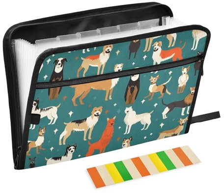 Fächermappe mit 13 Fächern, A4-Papier, Dokumentenmappe, Akkordeon-Ordner, Reißverschluss, bunt, niedlicher Hund
