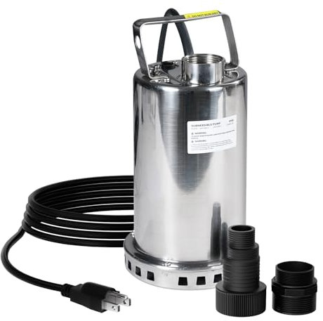 SEYVUM 1 HP Stainless Steel Sump Pump, Powerful 3900GPH Submersible Water Pump with 16.5FT Cord, Utility Pump Portable Transfer for Swimming Pool Draining Garden Spa Hot Tub Pond Flood Basement Yard