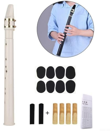 Zoegneer Kleines Saxophon-Set, tragbares Taschen-Saxophon mit Blättern und Blattschraube für Geburtstage und Feste (weiß)