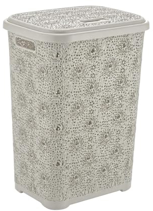 Best House | Plastic Laundry Basket | CREAM | 60 Litres | 1Pc | Large | Laundry Bin | Laundry Storage Basket with Lid | Clothes Storage Washing Bin Basket Hamper for Bathroom Bedroom (Pack of 1)