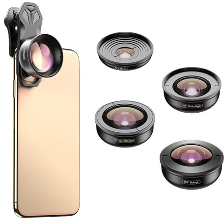5 I 1 Telefonkameralinsats, 10x Makrolins, 2x Teleobjektiv, 195 ° Fisheye, 110 ° Vidvinkel, 170 ° Super Vidvinkel, för Dubbla Linser Smarttelefon