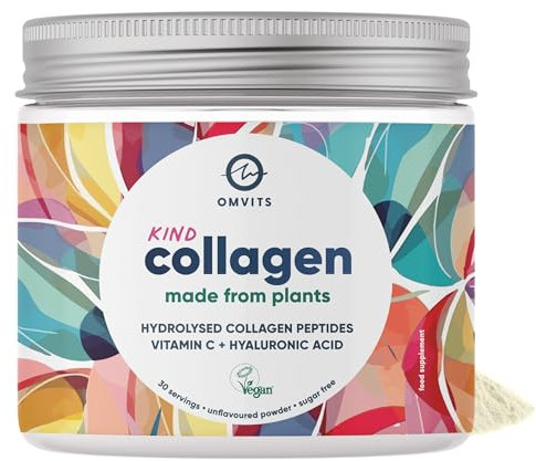 Vegan Collagen Powder with Hyaluronic Acid & Vitamin C - Kind Collagen Supplements for Women & Men - 5X Higher Absorption - Unflavoured Powder - Hydrolysed Peptides for Glowing Skin Hair & Nails - 75g