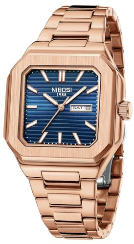 NIBOSI Herren Armbanduhr Uhren Herren Analog Quarz Edelstahl Militäruhren für Männer quadratisch Wasserdicht Business Klassisch Designer Armbanduhr Datum (Rose Blue)