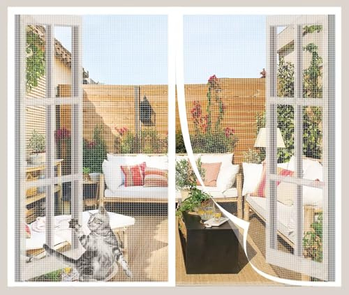 Fliegengitter Fenster Magnet 115x140cm,Fiberglas Insektenschutz Fenster mit Klettband, mit Hochbelastbares Netz, für KellerFenster Wohnzimmer TerrassenFenster, Fliegenschutz ohne Bohren, Weiß