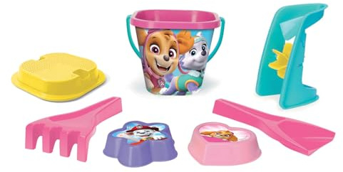 Wader 81542 – Paw Patrol sandleksaksset med 2 l hink, sandkvarn, sil, spade, kratta och två sandformer, 7 delar, för barn från 12 månader, som en gåva för kreativ lek
