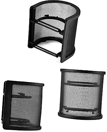 Kisangel U-shaped Double Layer Mic Shield Wind Screen Filter in Black, Made of Plastic and Metal, Windproof and Prevents Saliva Interference for Recording and Streaming